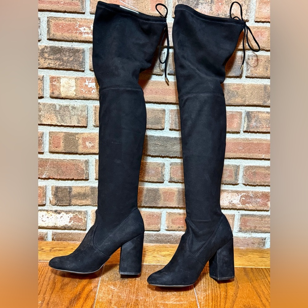 Steve Madden Norri Black Over-the-Knee Stretch Boots 8.5M Block Heel